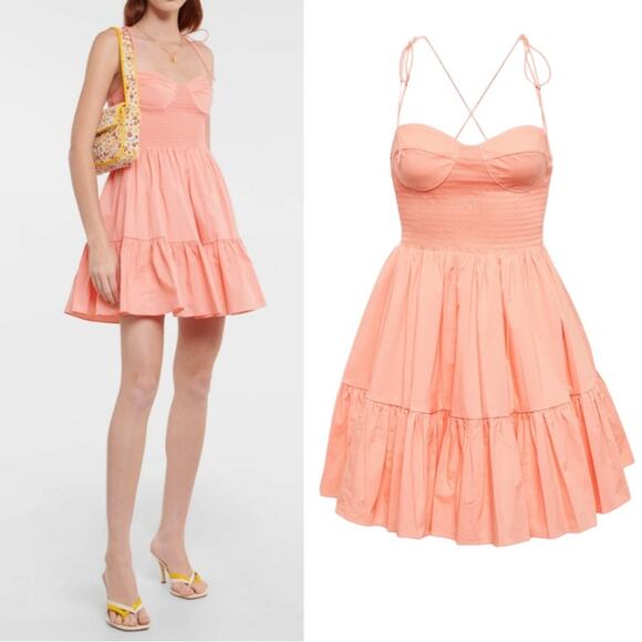 NWT NEW STAUD Landry Smocked Corset Ruffle Mini Dress - Picture 1 of 15